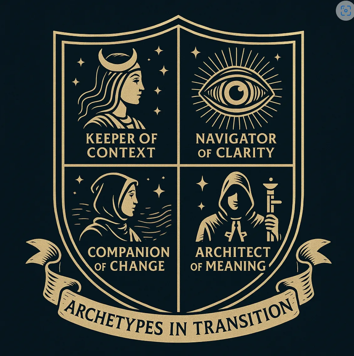 Archetypes in transition — heraldic crest with four orientation functions